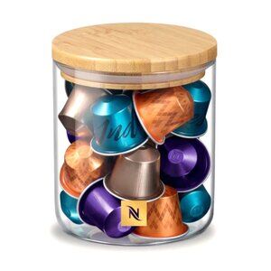 Nespresso Capsule Dispenser Glass Medium Display + Bamboo Top SG 25 LLY N NIB